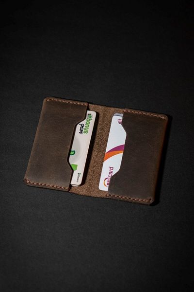 minimal X design Unisex Chestnut Leather Handmade Card Holder
