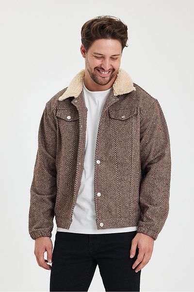 allymoda Мъжко кашмирено яке с плюшена яка и шарка - ALLY-028