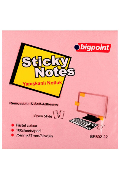 Bigpoint Yapışkanlı Not Kağıdı 75x75 Pembe Bp802-22