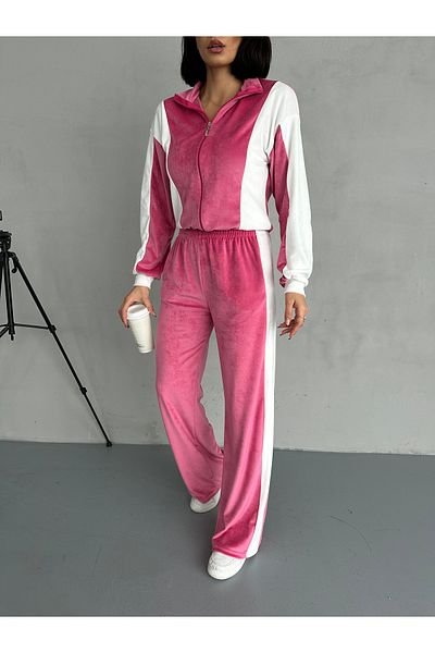 Club Floral Fashıon French Velvet Fabric Tracksuit Suit - Soft Textured Cool Comfort
