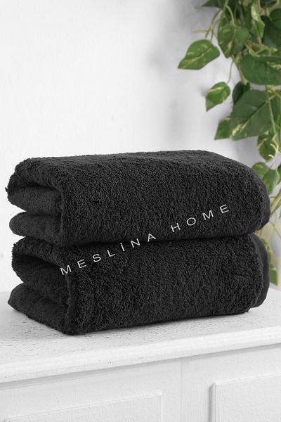 Meslina Home 50X90 cm Black Sports Towel - 2 Pieces Hairdresser and Hand and Face Cloth