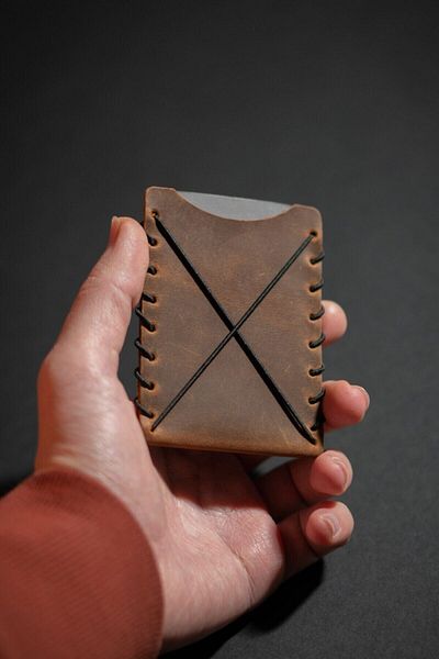 minimal X design Minimal X V1 - Tan Card Holder, Real Leather, Flexible Handmade, Simple Stylish Design