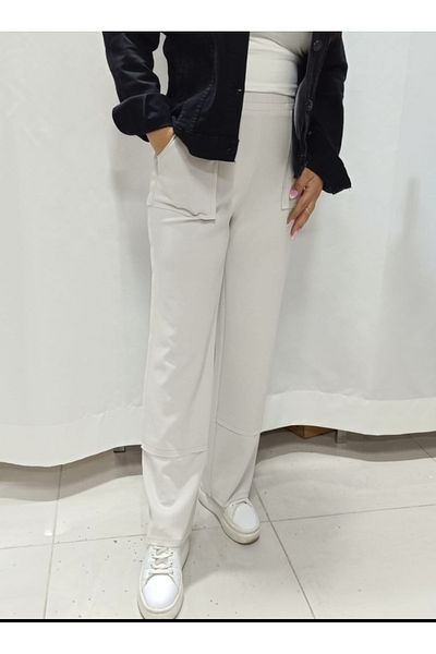 AKŞEN GİYİM Plus Size High Waist Full Licra Cupra Fabric Patch with Pockets and Parts Trend Palazzo Pant