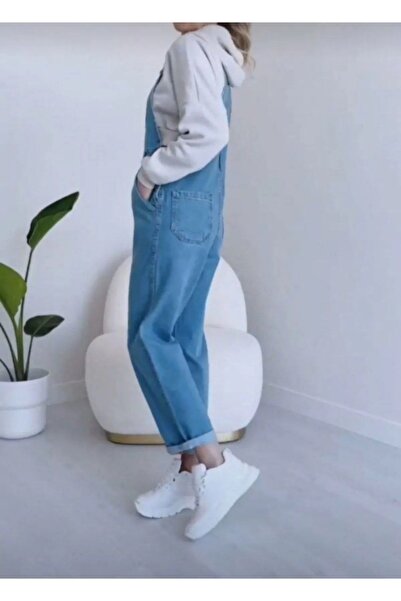 DENİKK TREND UNISEX Mavi Geniş Cepli Denim Bahçıvan Tulum