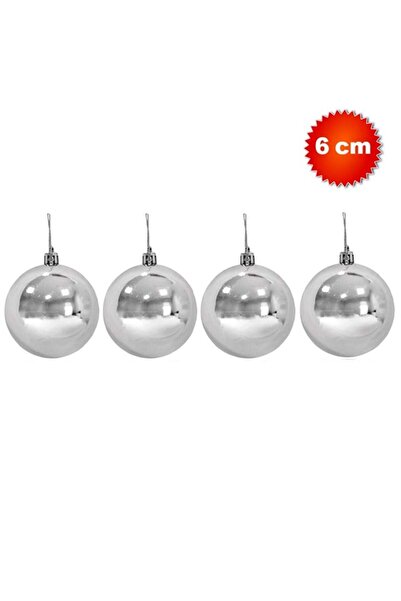 Adana Pasta Malzemeleri YB4CM GÜMÜŞ AĞAÇ SÜSLEME TOPLARI 4 CM 6 LI YILBAŞI