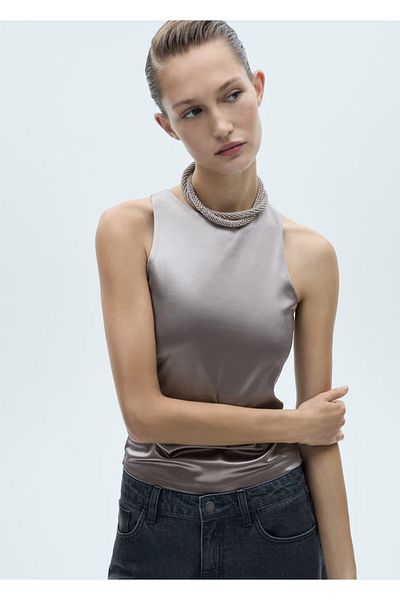 MANGO Woman Bluză din satin metalic