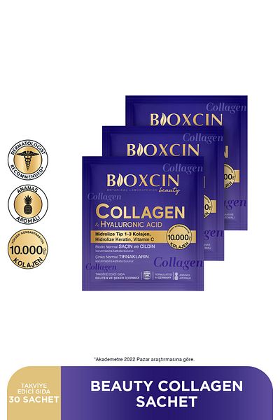 Bioxcin Beauty Collagen Powder 30 Sachet X 10,000 Mg Type 1 - Type 3 Hydrolyzed Collagen - Keratin