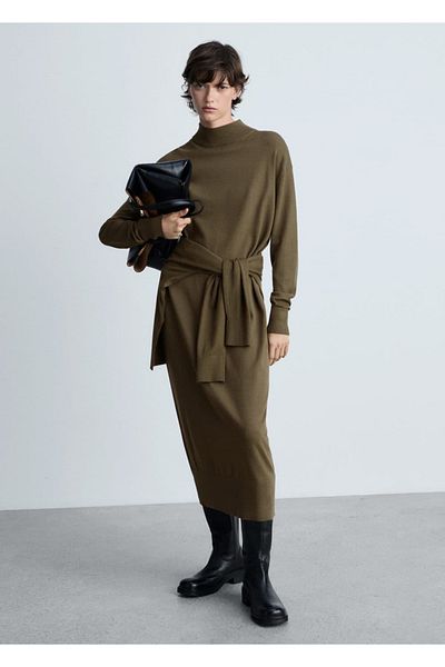 MANGO Woman Perkins Knitwear Dress with collar