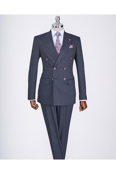 TerziAdemAltun Set jachetă și pantaloni cu dungi în dungi albastru bleumarin - T13060