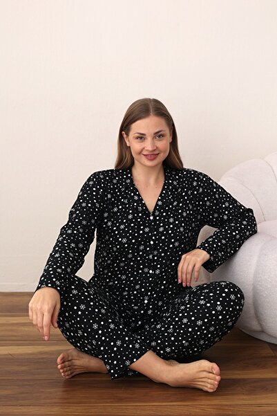 SEBOTEKS Plus Size Polka Dot Suede Women's Pajamas Set - Button-Down 2124