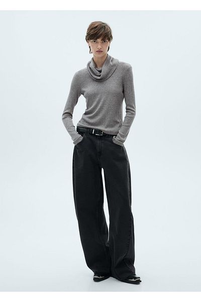 MANGO Woman Turtleneck Ribbed T-Shirt