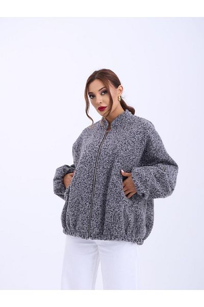 FASHION COCKTAIL Jachetă de iarnă grămadă, extra largi, cu talie elastică, buzunar mare, cu fermoar