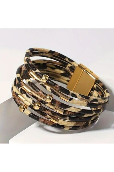 Dgt Luxury Lüks, Boho Şık Leopar Desenli Suni Deri Sarma Bilezik