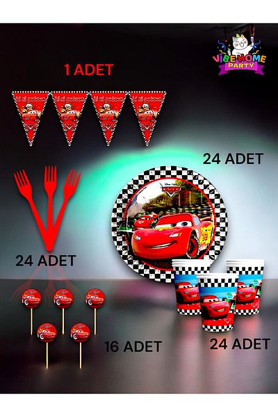 VibeHome 24 Person Cars Themed Eco Set - Birthday Party and Fun Events