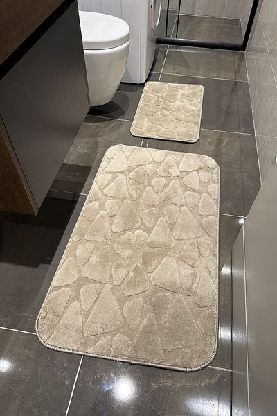CENTER AVM Χαλί μπάνιου Mink Soft που πλένεται στο πλυντήριο, ανθεκτικό στους λεκέδες, βελούδινο χαλάκι μπάνιου με πέτρινο σχέδιο