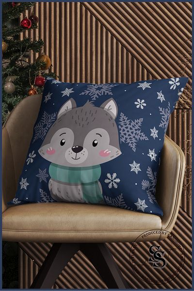 SasoHome Happy New Year Cheerful Animals Wolf Christmas Pattern Digital Printed Throw Pillow Cover