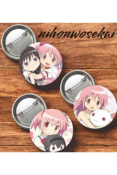 nihonwosekai 3 ADET Madoka Magica Anime Buton Rozet 37mm