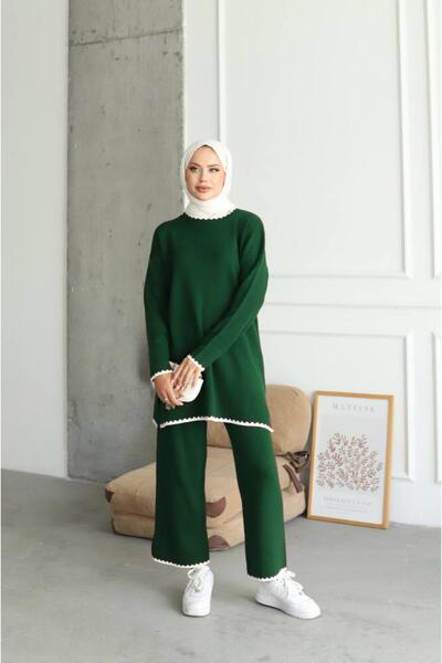 MAY MARA Women's Neck and Sleeve with Shepherd's Sewing Detail 2-Piece Bluzed Pant Tricot Set