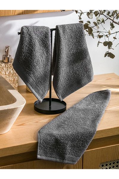 LC Waikiki Home Gray Cotton Hand Towels 3 Pieces 30X50 cm
