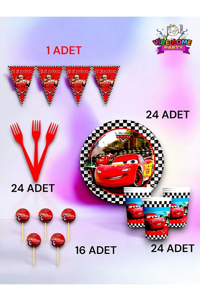 VibeHome 24 Person Cars Themed Eco Set - Birthday Party and Fun Events