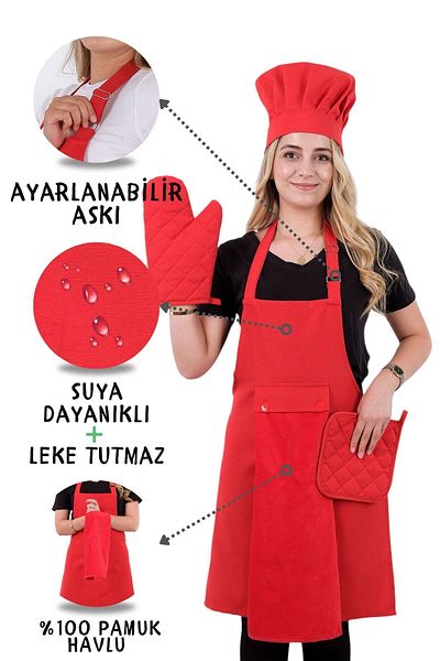 sevilya 5-Piece Kitchen Apron Set with Star Adjustment Hanger (Towel Apron with Adjustment Hanger, Head Cap, Gloves, Handle)