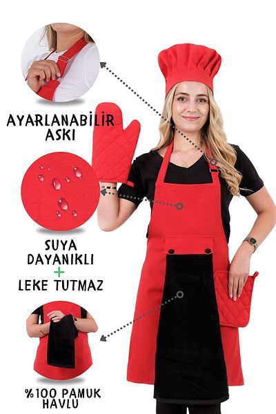 sevilya 5-Piece Kitchen Apron Set with Star Adjustment Hanger (Towel Apron with Adjustment Hanger, Head Cap, Gloves, Handle)