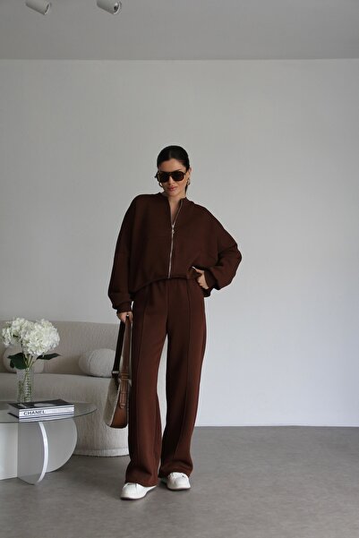 Julidress Barna cipzáras emelt alsó felső prémium tréningruha szett