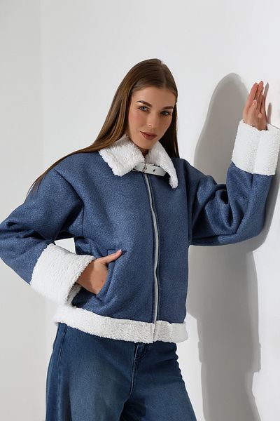 COCOCİX Women's Filato Detailed Plush Denim Short Coat