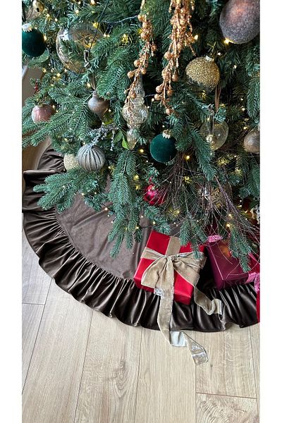 sevaradekor 150 cm Velvet Pleated Christmas Tree Cover