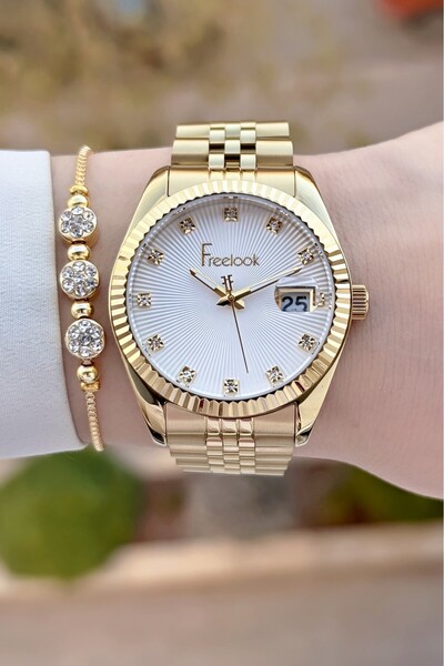 Freelook Sarı Renk 24 Ay Garantili 5 ATM Kadın Kol Saati ve Bileklik