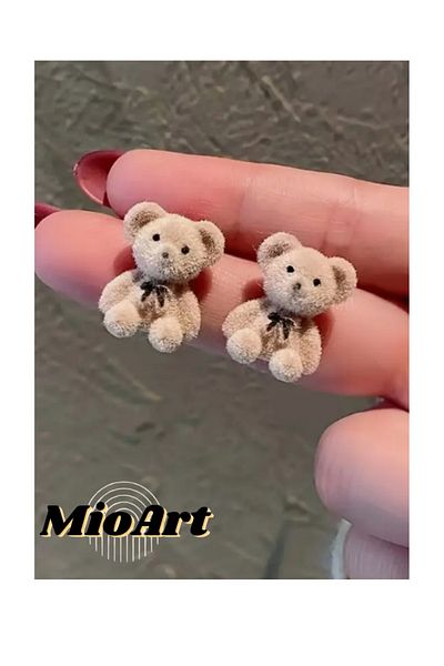MioArt Women's Vip Series Minimal Teddy Bear Model Special Design Brand Earring Set