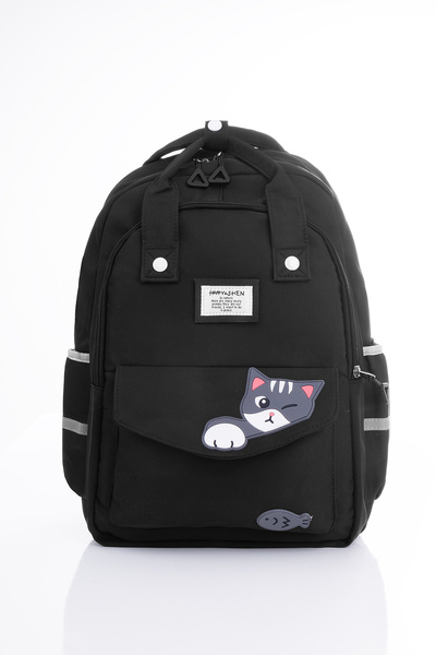 Ecrou Black Backpack with Cute Cat Picture