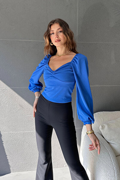 bacc Bluză de damă Saks cu guler pătrat cu șnur Bcdf- 242119