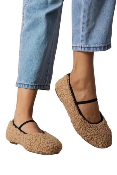 Liger Γυναικείες μπαλαρίνες Mink - Λούτρινη λεπτομέρεια, επίπεδη σόλα