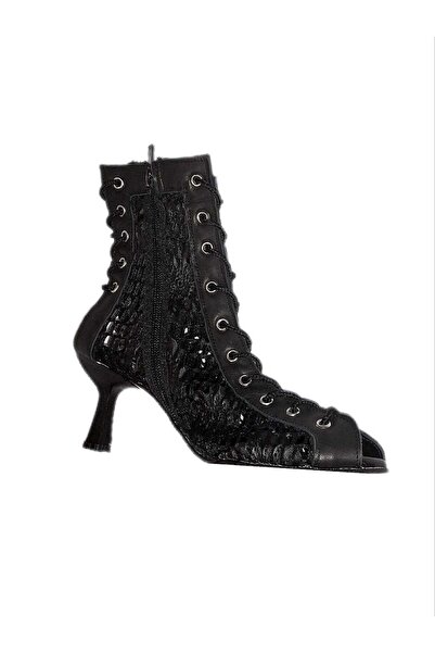 MaisonStanbul Deri Dantel Siyah - Beyaz Bootie