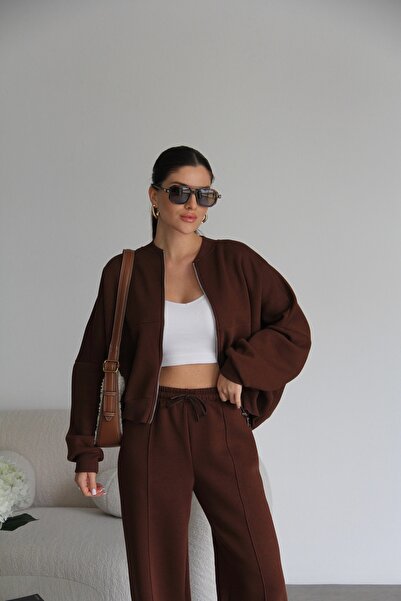 Julidress Barna cipzáras emelt alsó felső prémium tréningruha szett