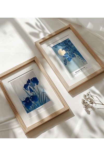 Home OHARA KOSON set de 2 poster Soft Vibrant Blue Shades Print, Orientul Îndepărtat, Decor pentru casă, fără încadrare