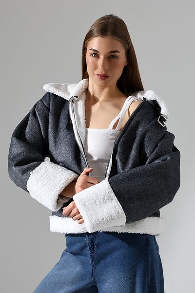COCOCİX Women's Filato Detailed Plush Denim Short Coat