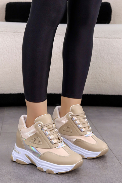 kajal ayakkabı DNR 003 Gizli Topuklu Parlak Detaylı Spor Ayakkabı