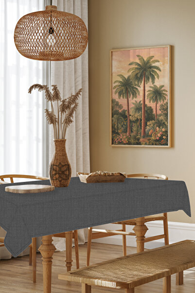 MARİTSA Grey Linen Series Tablecloth - Laceless and Crease-Free
