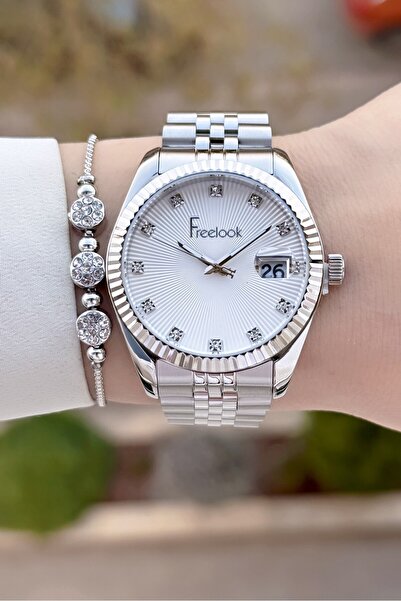 Freelook Sarı Beyaz Renk 24 Ay Garantili 5 ATM Kadın Kol Saati ve Bileklik