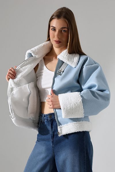 COCOCİX paltoane scurte din denim de pluș cu detalii filato pentru femei