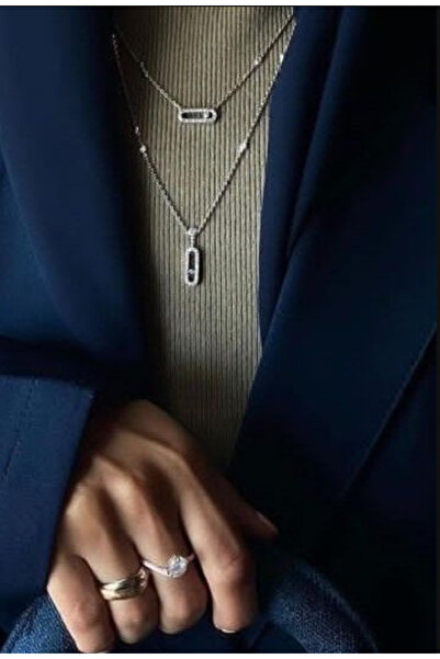 B.BOXED Çelik ikili kolye gümüş kolye