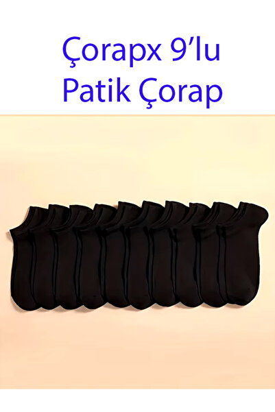 ÇORAPX 9 Pack Super Economical Plain Cotton Black Booties Socks