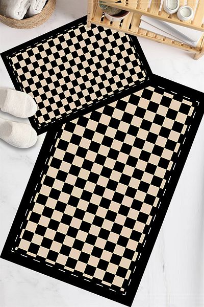 Else Dekor Patterned Printed Water Absorbent Washable Non-Slip Base 2-Piece Bathroom Rug Mat Toilet Seat Set