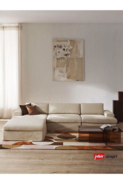 Mobilya Depom Mode Siesta Pro Kuş Tüyü Köşe Koltuk 4 Modül 05 Numara Bej Keten Kumaş Işbir Sünger(DAİRENİZE TESLİM