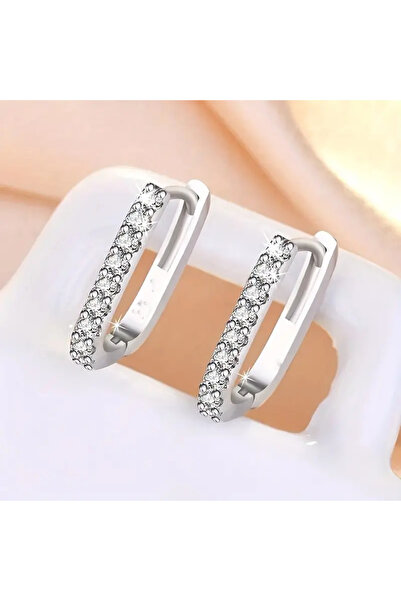 JELLYWEAR Parlak Taşlı Gümüş Halka Küpe Çifti