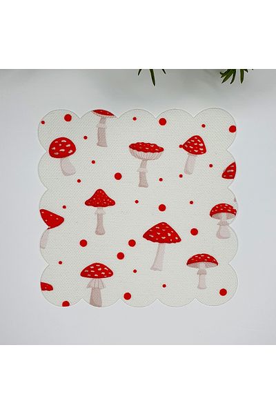 DECO Red Mushroom Patterned Water Color Cocktail Napkin - 1 Piece