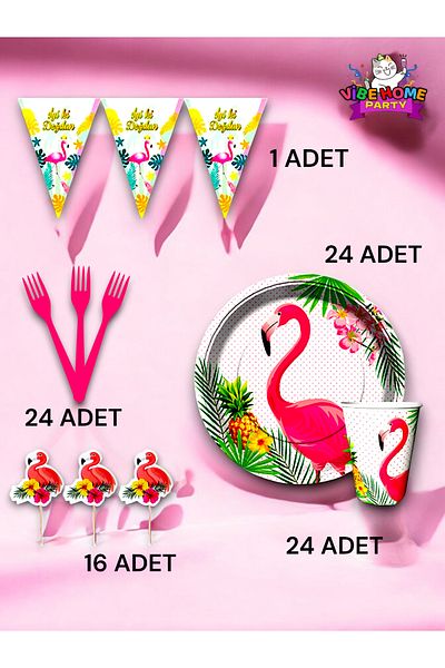 VibeHome Flamingo Themed Eco Set for 24 - Birthday Party and Fun Events