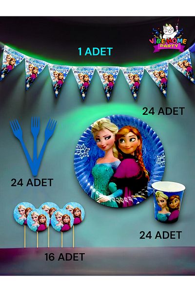 VibeHome Frozen Themed Eco Set for 24 - Birthday Party and Fun Events